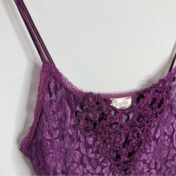 Vintage Cinema Etoile Purple Lace Nightie Nightgown Slip Chemise Large - Picture 8 of 10
